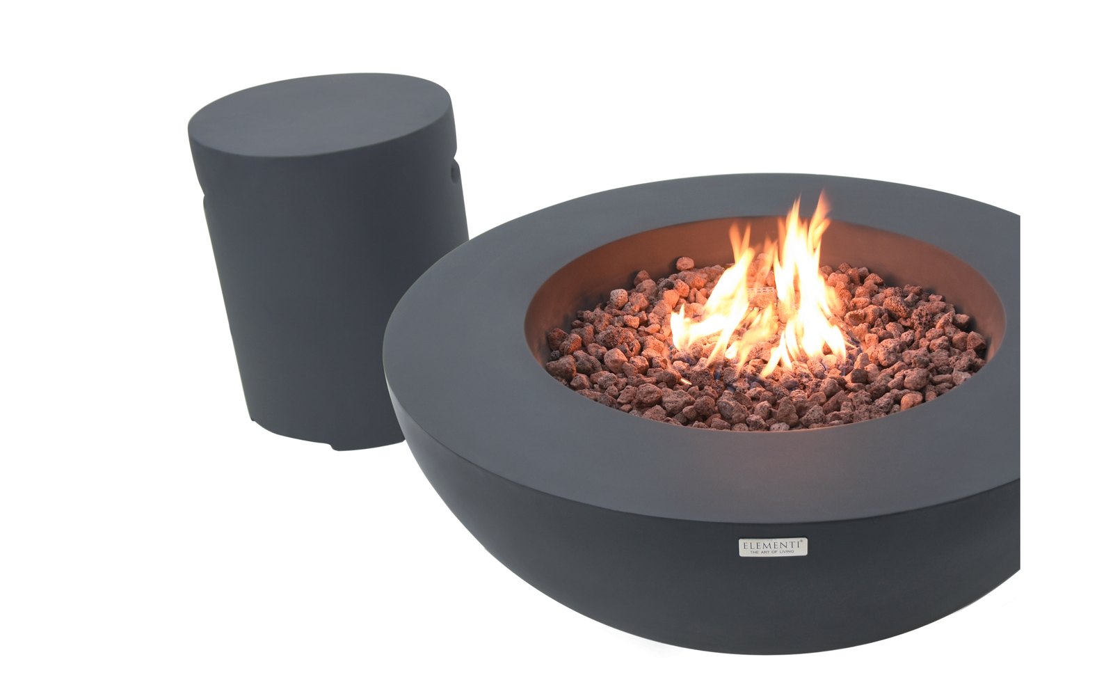 Okrúhly kryt fľaše Dark Grey vedľa ohniska LUNAR BOWL
